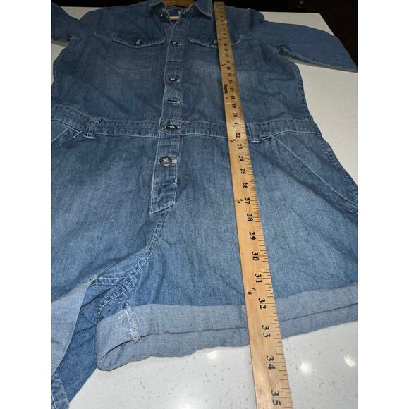 Free People Rivet Romper Utility Denim Chambray Button Front Long Sleeves M - Picture 6 of 7